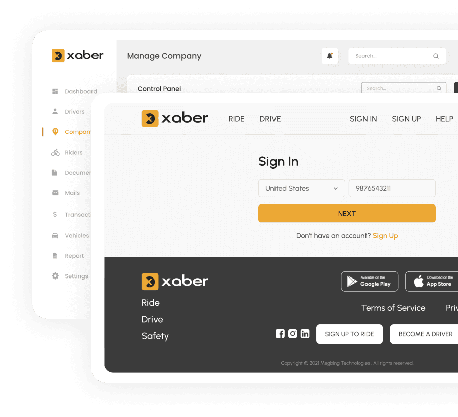 Xaber rider, driver, and admin experience